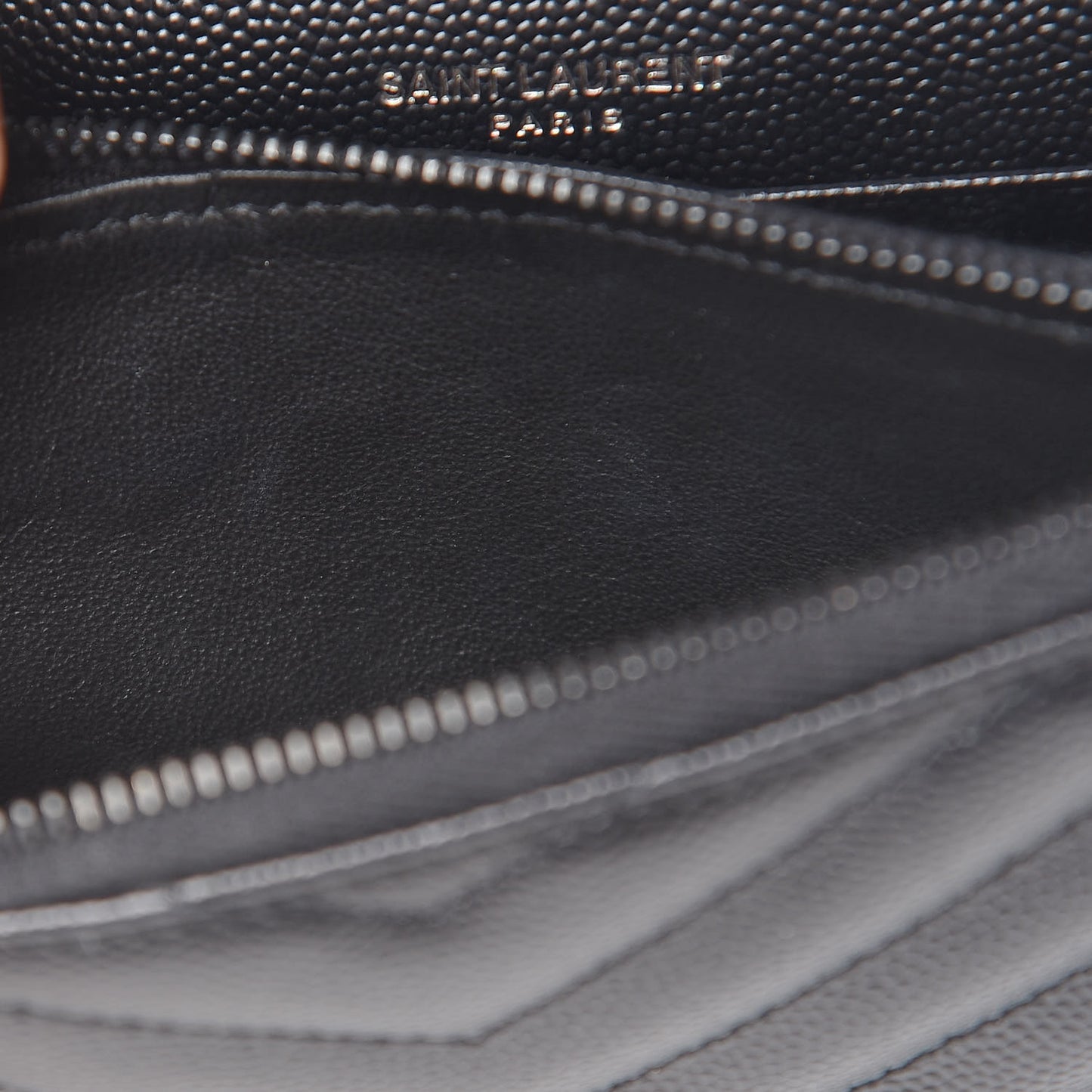 Grain De Poudre Matelasse Chevron Monogram Envelope Chain Wallet Black