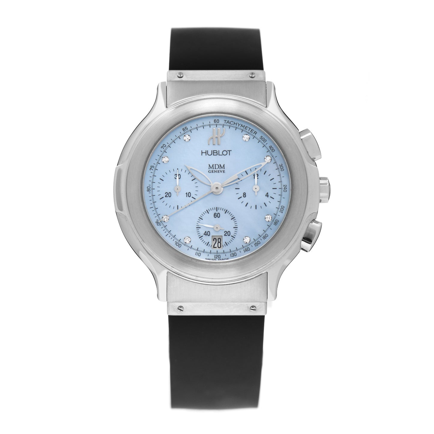 Stainless Steel Rubber Diamond Blue Mother of Pearl 37mm MDM Quartz Watch 1640.1
