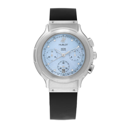 Hublot Stainless Steel Rubber Diamond Blue Mother of Pearl 37mm MDM Quartz Watch 1640.1 1 of 5