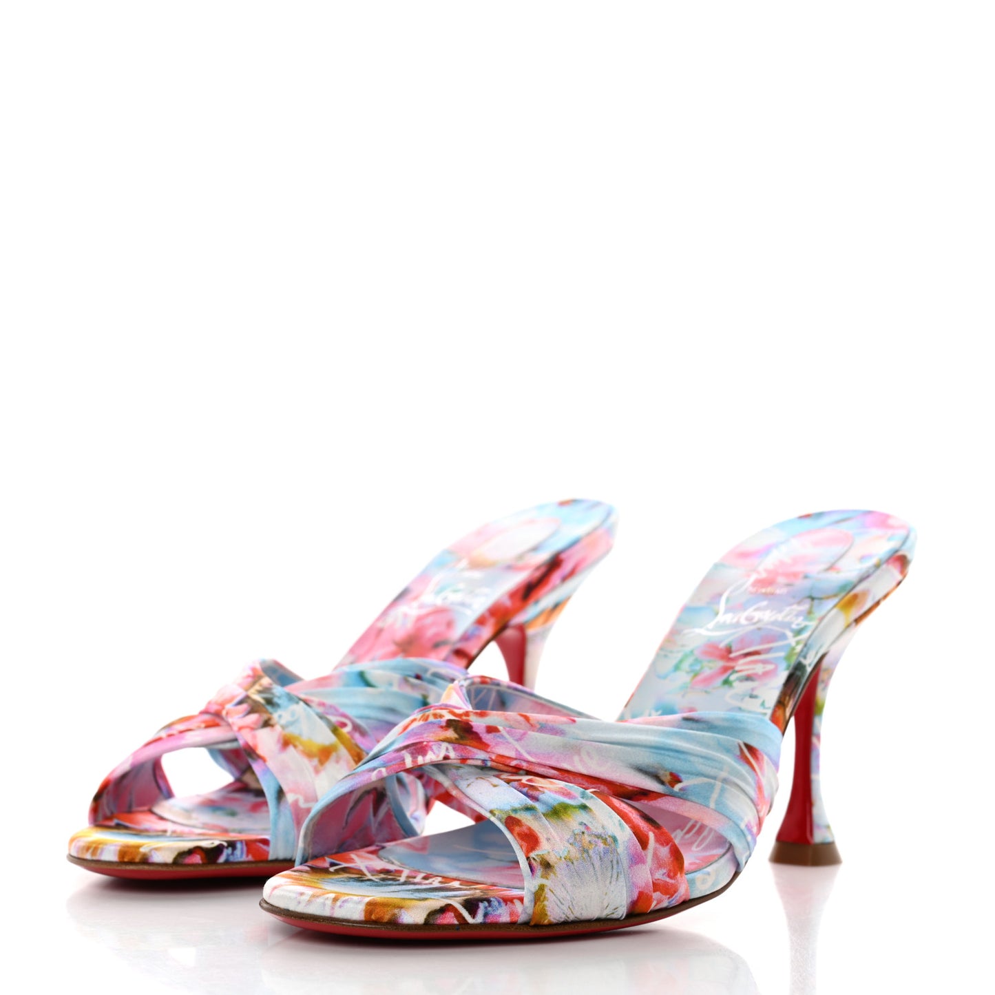 Crepe Satin Celebration Print Nicol Is Back 85 Slide Sandals 36 Multicolor
