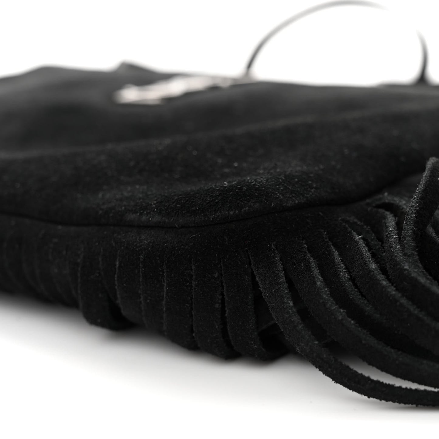 SAINT LAURENT Suede Calfskin Small Fringe Crossbody Bag Black