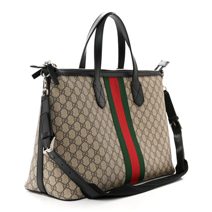Gucci GG Supreme Monogram Web Medium Zippered Tote Beige Black 3 of 10