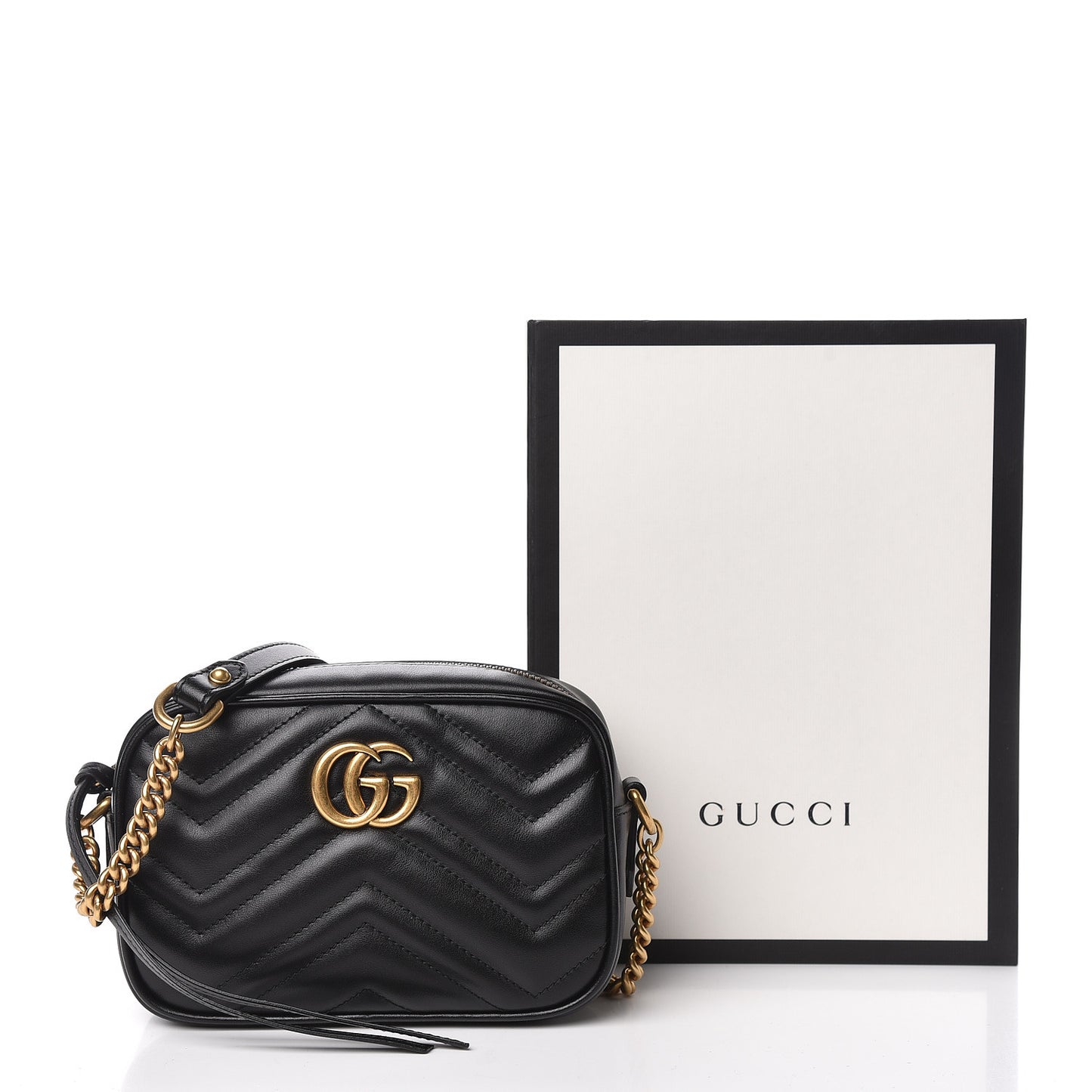 Calfskin Matelasse Mini GG Marmont Chain Shoulder Bag Black