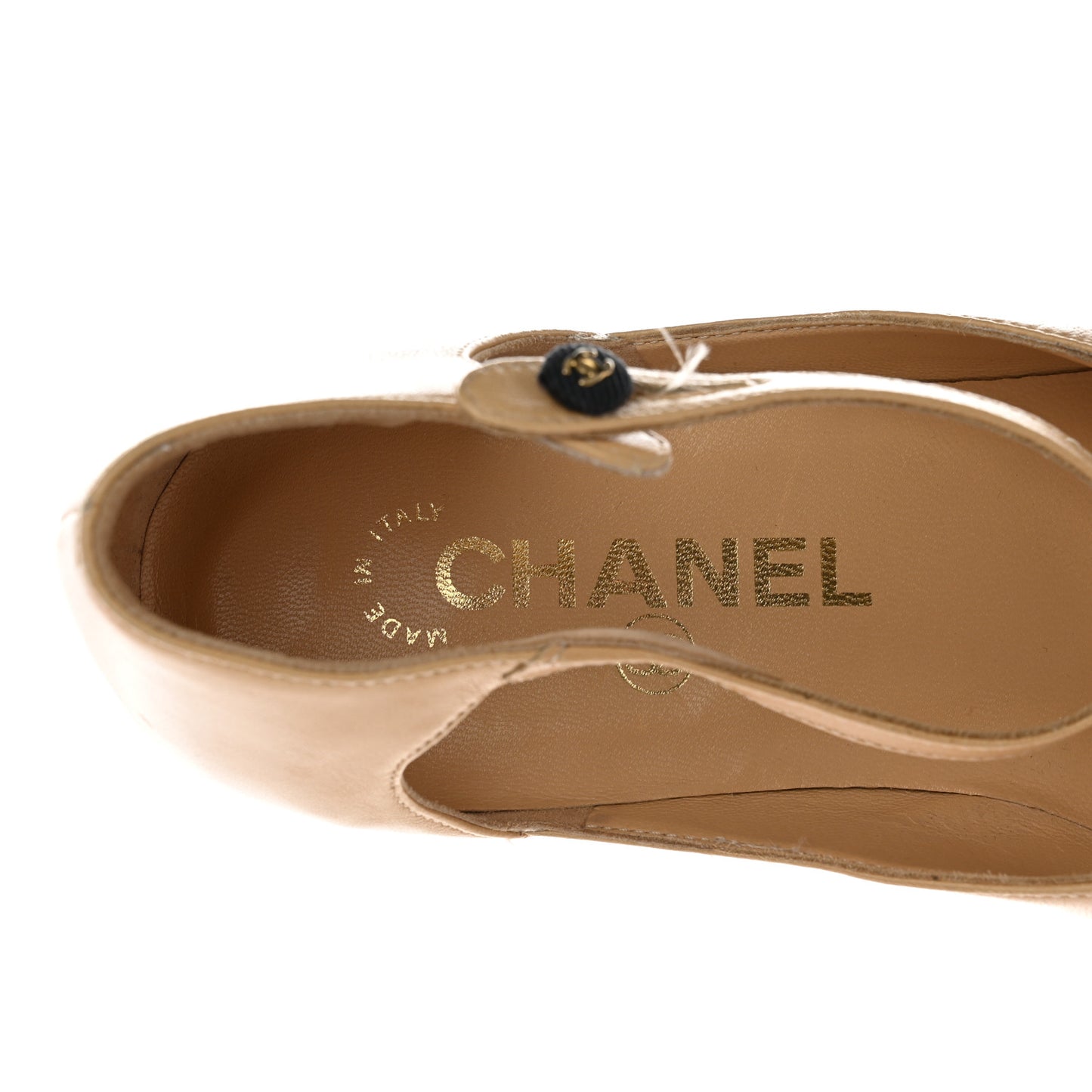 Goatskin Grosgrain Cap Toe Mary Jane Flats 36 Beige Black