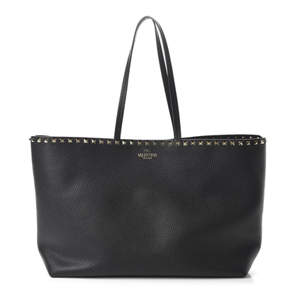Valentino Garavani Grained Calfskin Rockstud Shoulder Tote Black 1 of 9