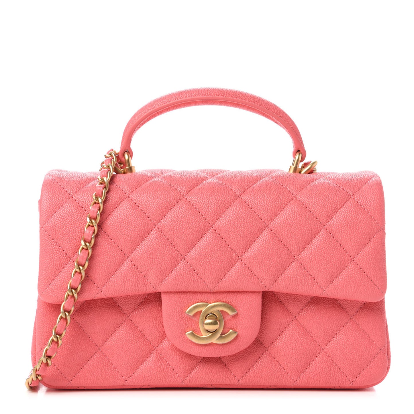 Caviar Quilted Mini Top Handle Rectangular Flap Pink