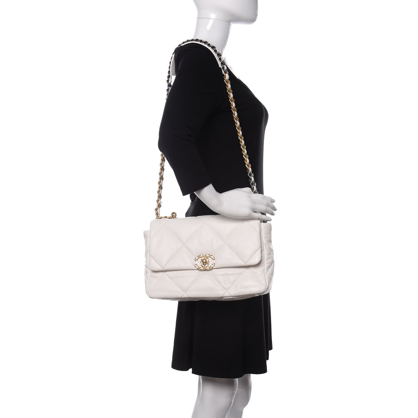 Lambskin Quilted Large Chanel 19 Flap White