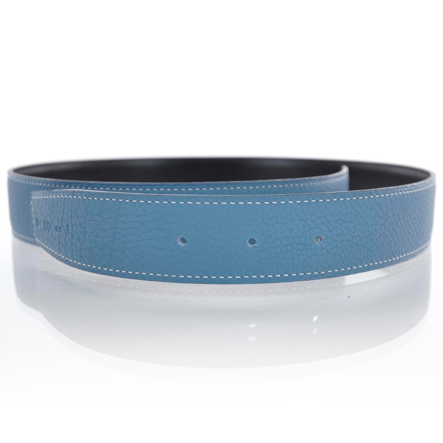 Hermes Reversible Belt Strap 80 Blue Jean and Black 1 of 6