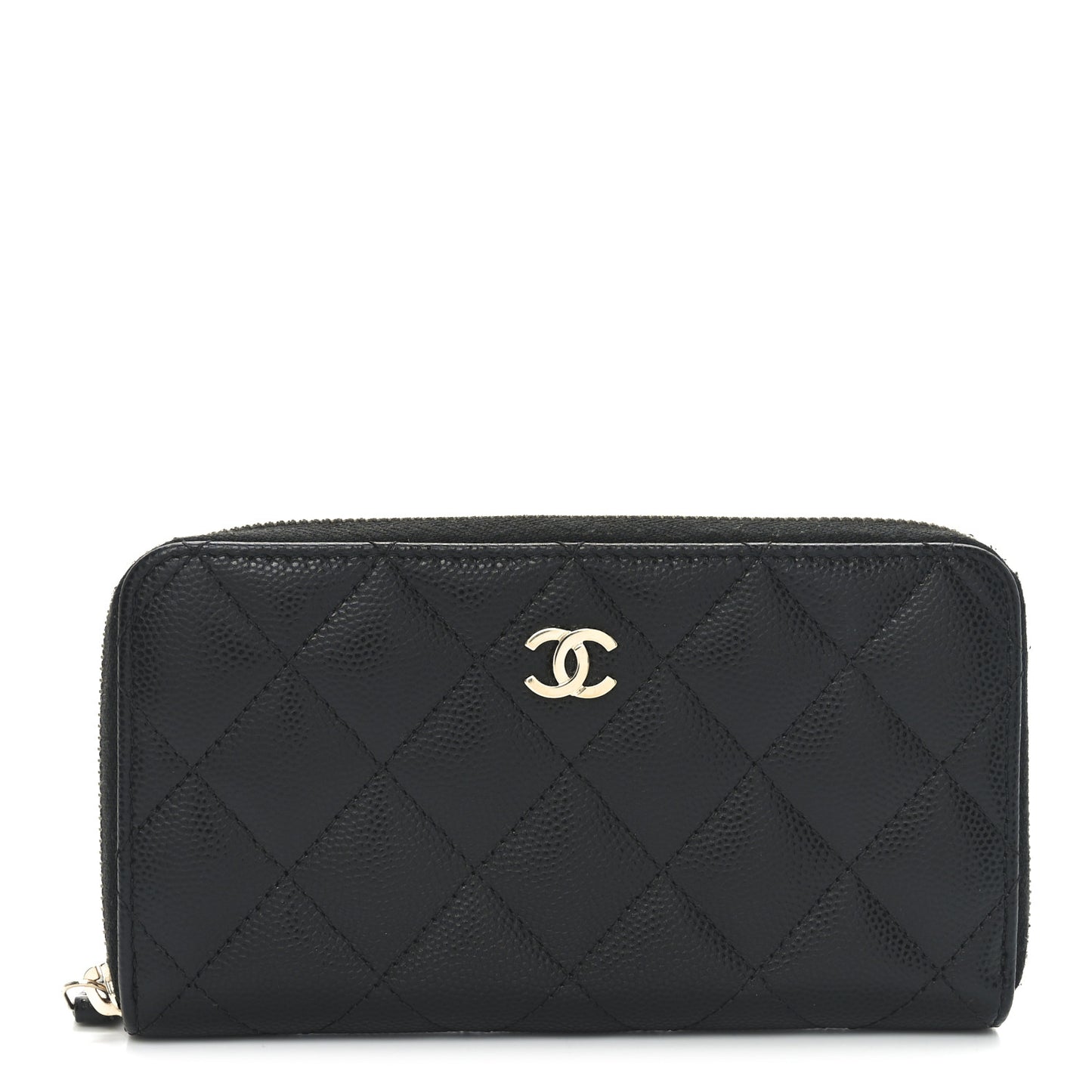 Caviar Quilted Medium Zip Around Wallet Black