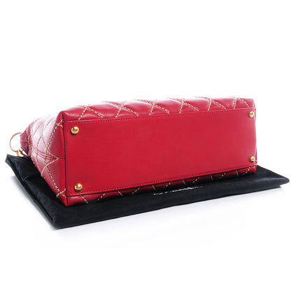 Chanel Leather Quilted Surpique Hobo Red 4 of 7
