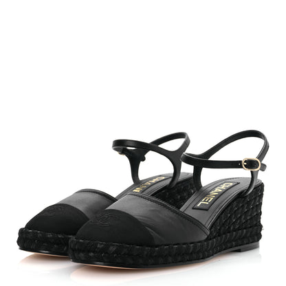 Chanel Lambskin Grosgrain CC Espadrilles Wedges 38 Black 4 of 14