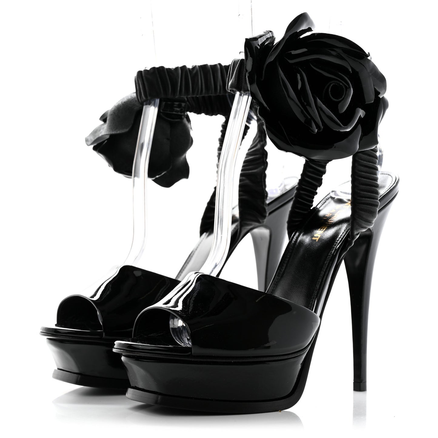 Patent Flower Ankle Strap Platform Pumps 38 Black