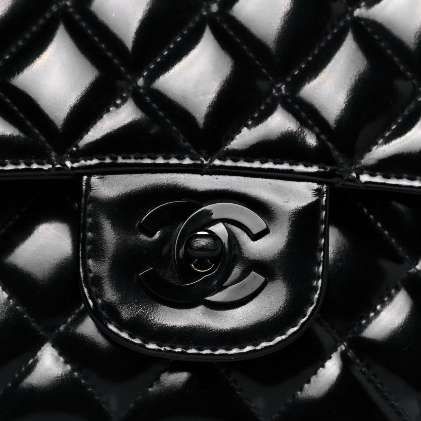 Patent Quilted Medium Double Flap So Black