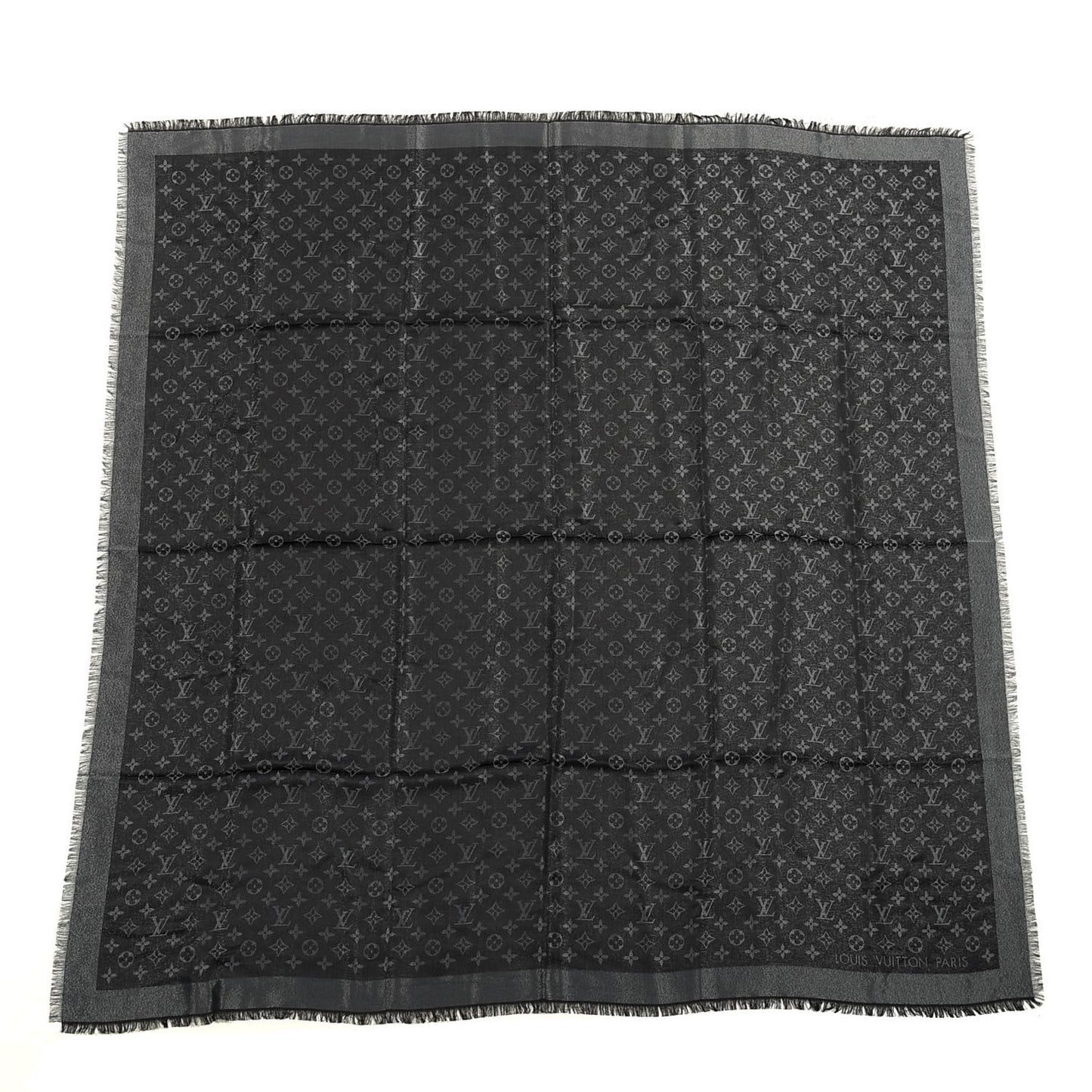 Silk Lurex Wool Monogram Shine Shawl Black