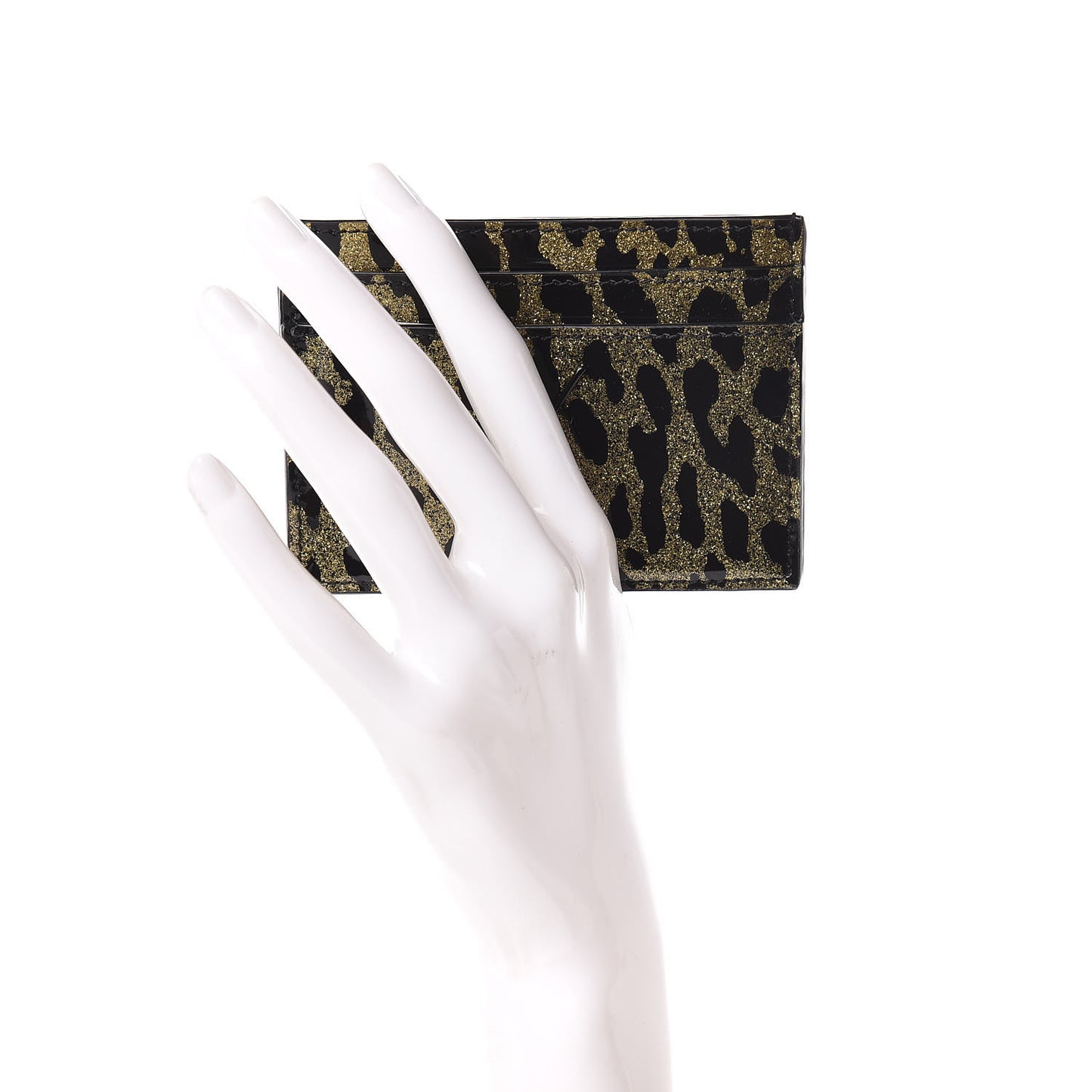 Patent Glitter Leopard Monogram Credit Card Case Black Multi
