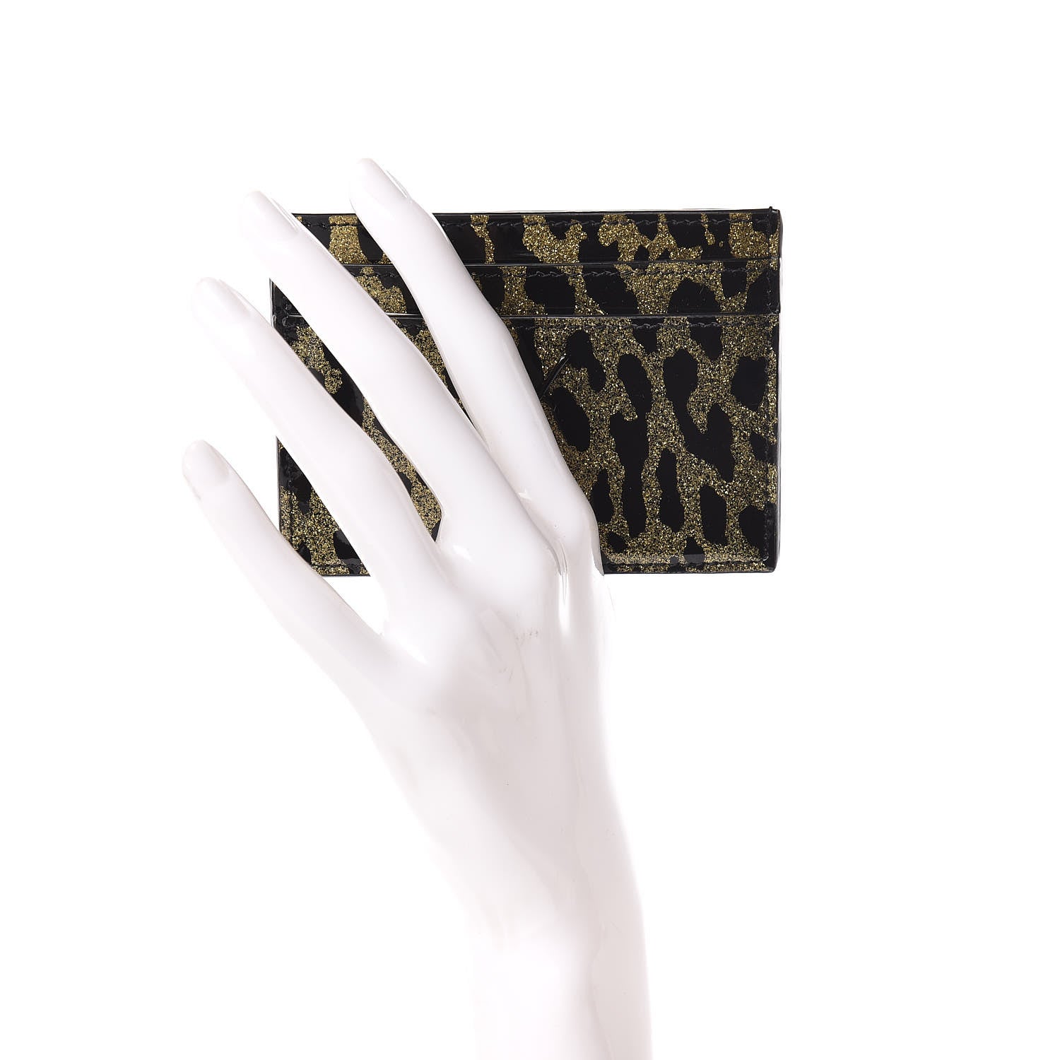 Saint Laurent Patent Glitter Leopard Monogram Credit Card Case Black Multi 2 of 7