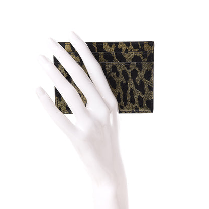 Saint Laurent Patent Glitter Leopard Monogram Credit Card Case Black Multi 2 of 7