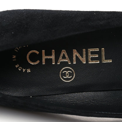 Chanel Suede Pearl Grosgrain Pumps 36.5 Black 8 of 9
