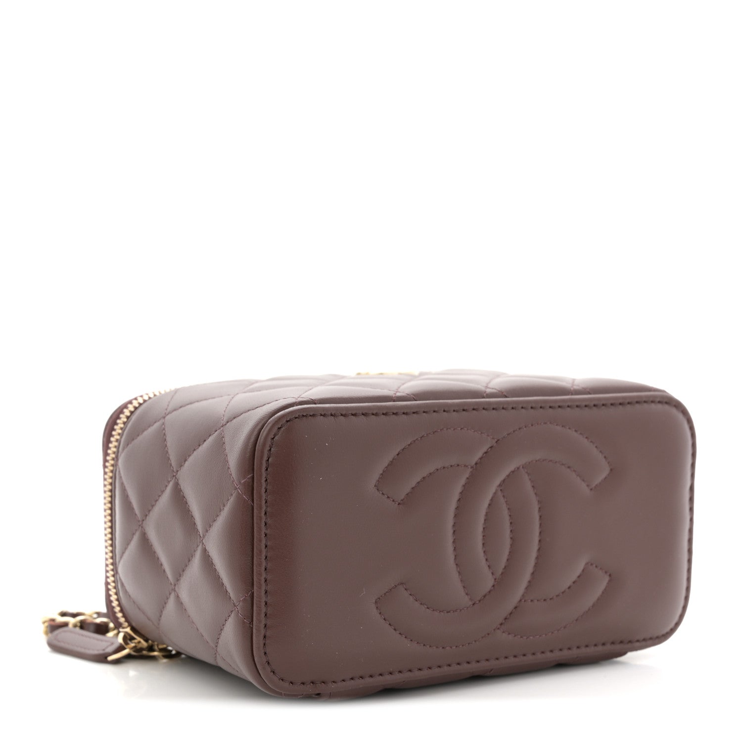 Chanel Lambskin Quilted Small Top Handle Vanity Case With Chain Dark Brown 4 of 11
