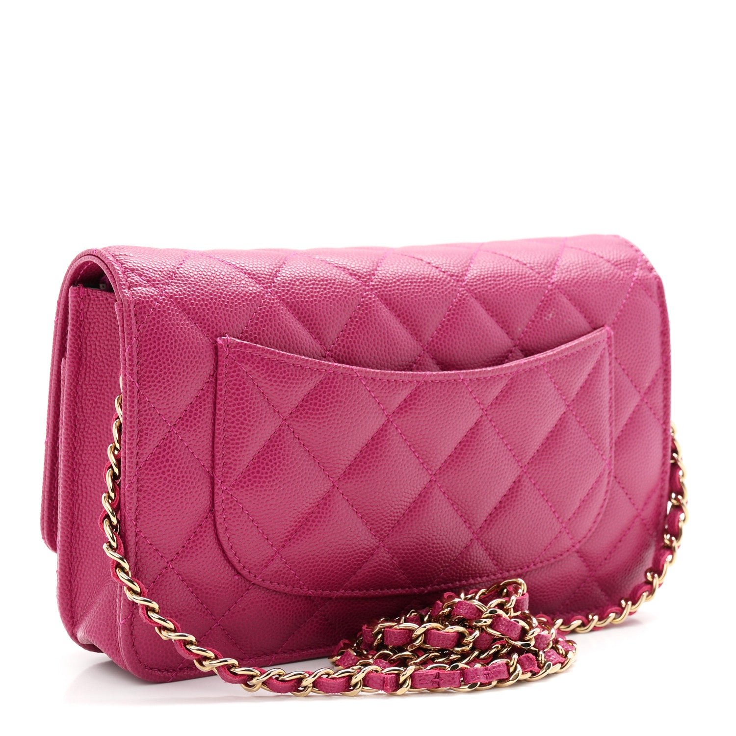 Chanel Caviar Quilted Chain Embossed CC Wallet On Chain WOC Fuchsia 3 of 12
