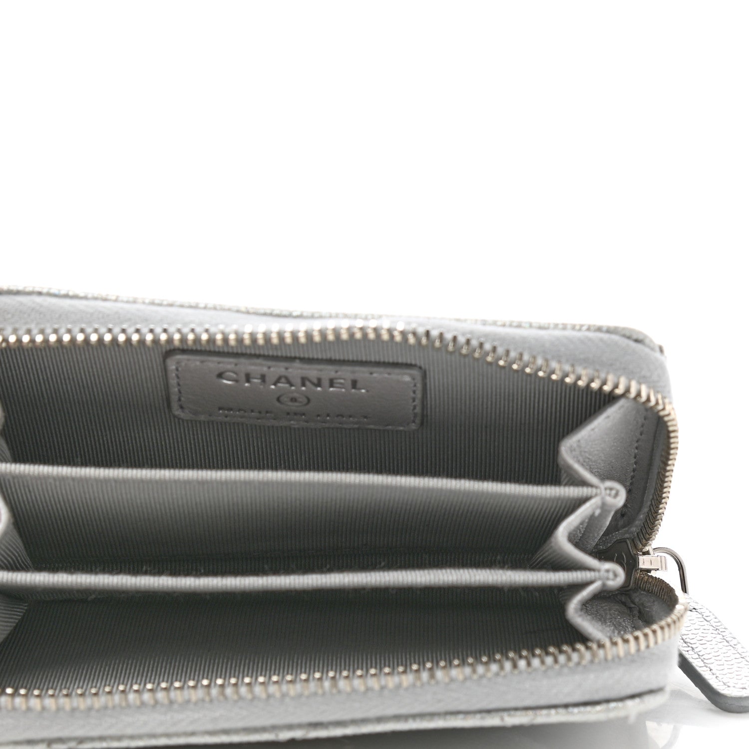 Chanel Glittered Metallic Caviar Quilted Zip Coin Purse Wallet Silver 5 of 8