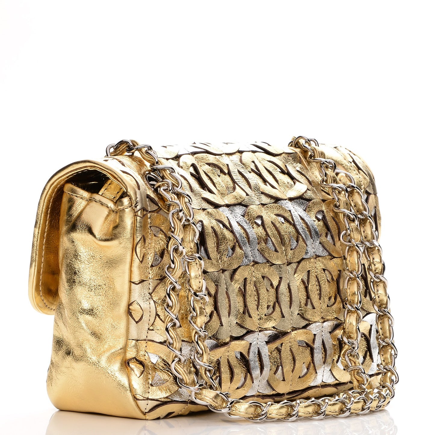 Metallic Crackled Calfskin Medium CC Mix Flap Gold