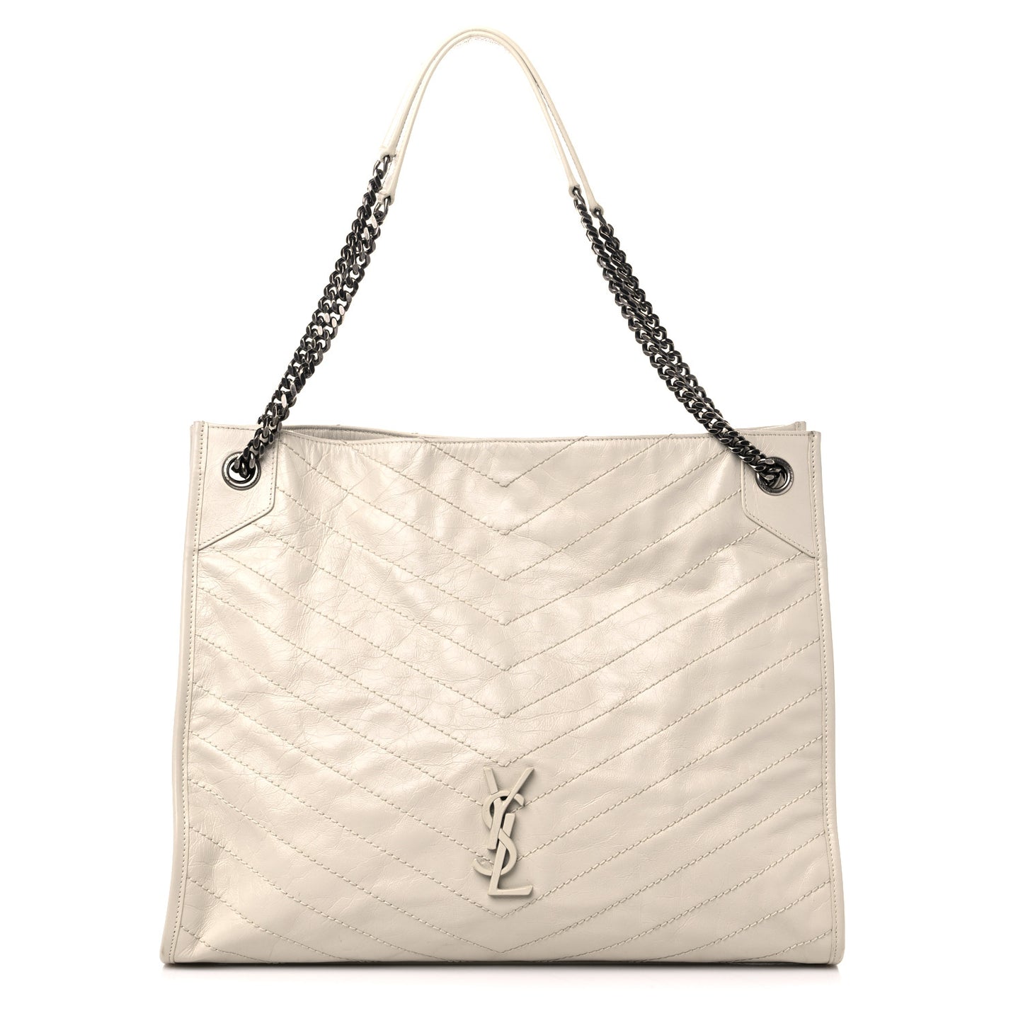 Crinkled Calfskin Matelasse Monogram Large Niki Shopper Tote Cream Soft