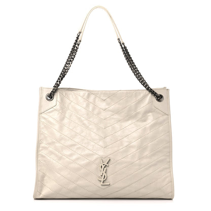 Saint Laurent Crinkled Calfskin Matelasse Monogram Large Niki Shopper Tote Cream Soft 1 of 17