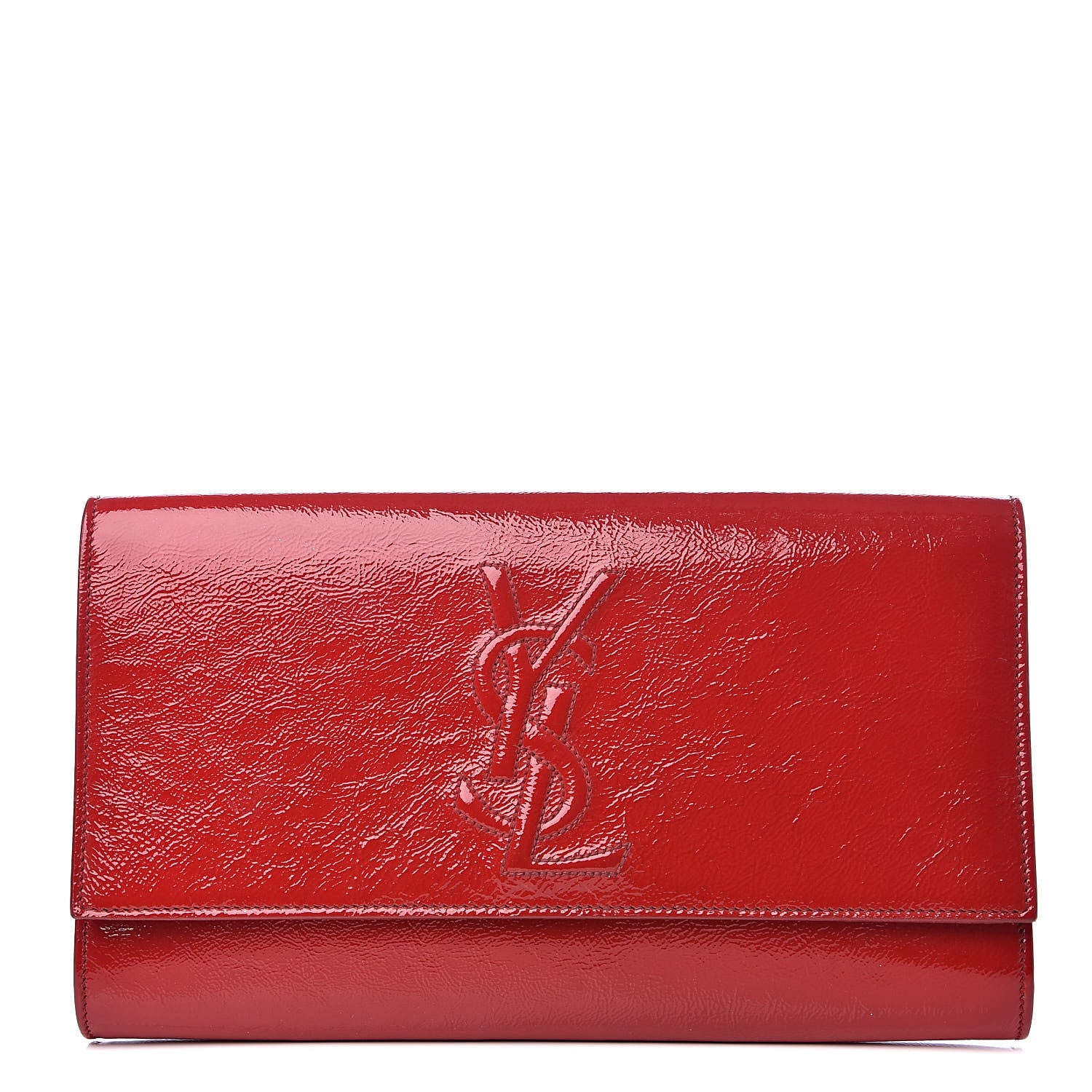 Saint Laurent Textured Patent Monogram Large Belle De Jour Clutch Red 1 of 12