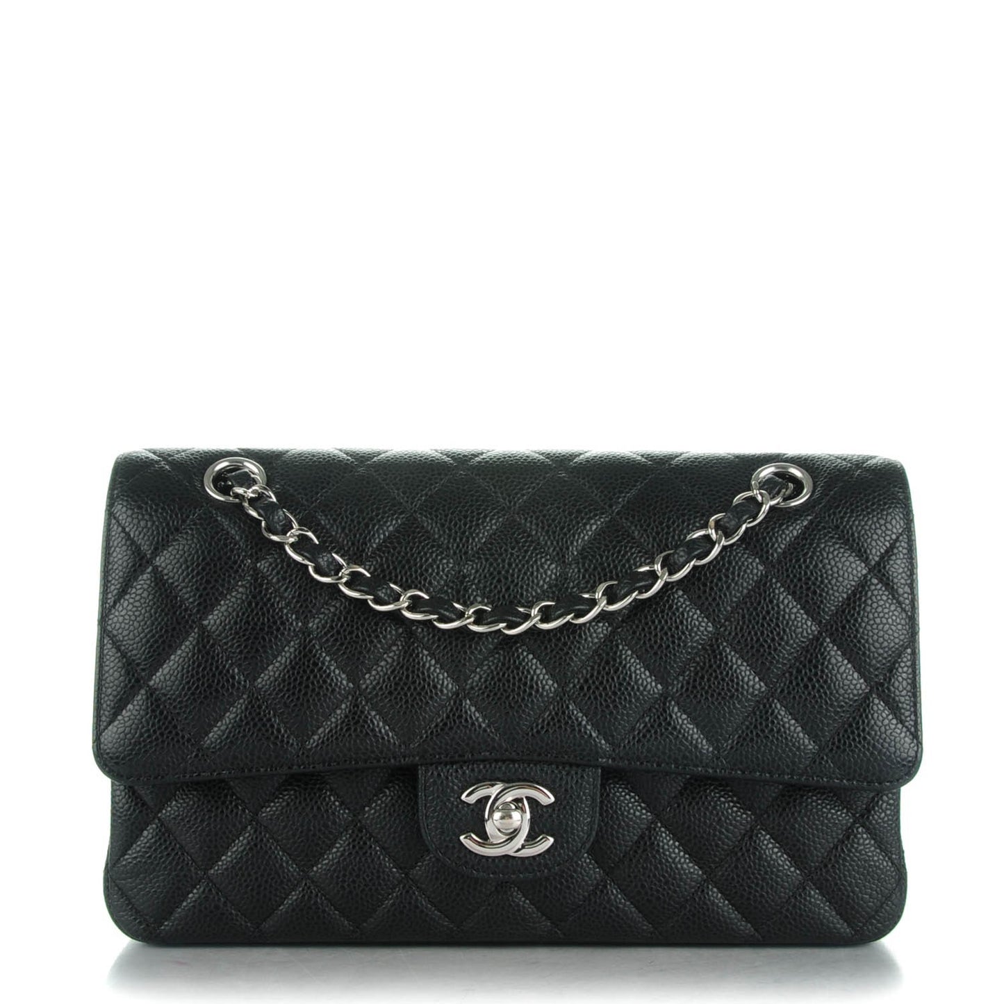 Caviar Quilted Medium Double Flap Black