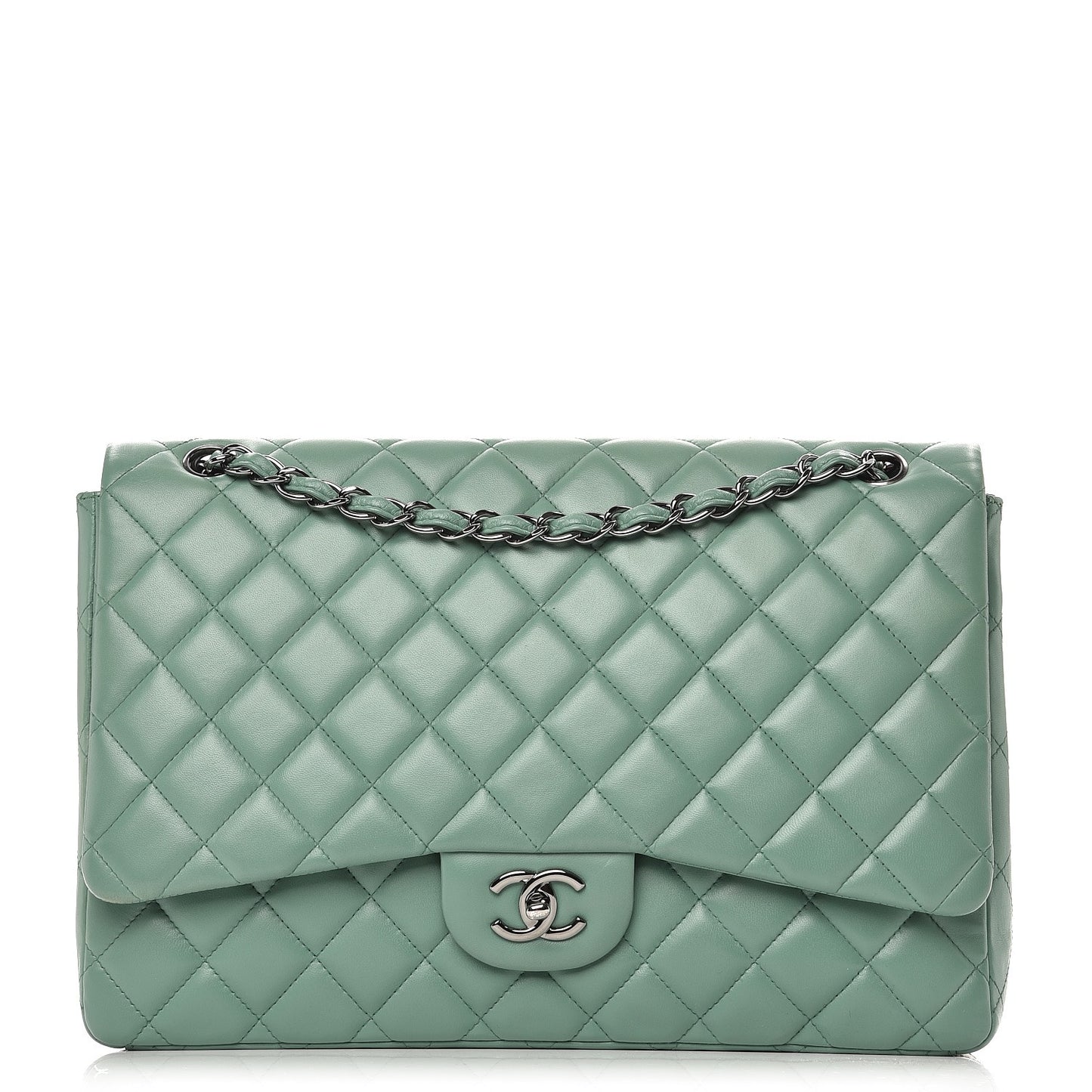 Lambskin Quilted Maxi Single Flap Green