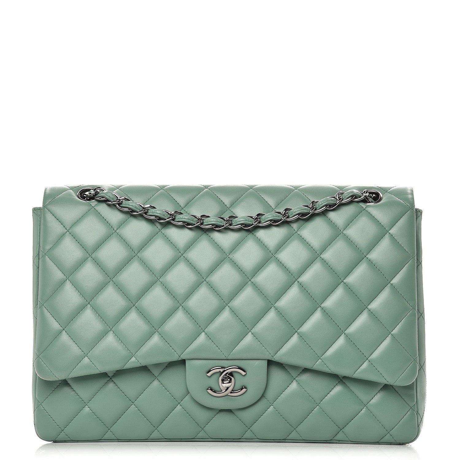 Chanel Lambskin Quilted Maxi Single Flap Green 1 of 11