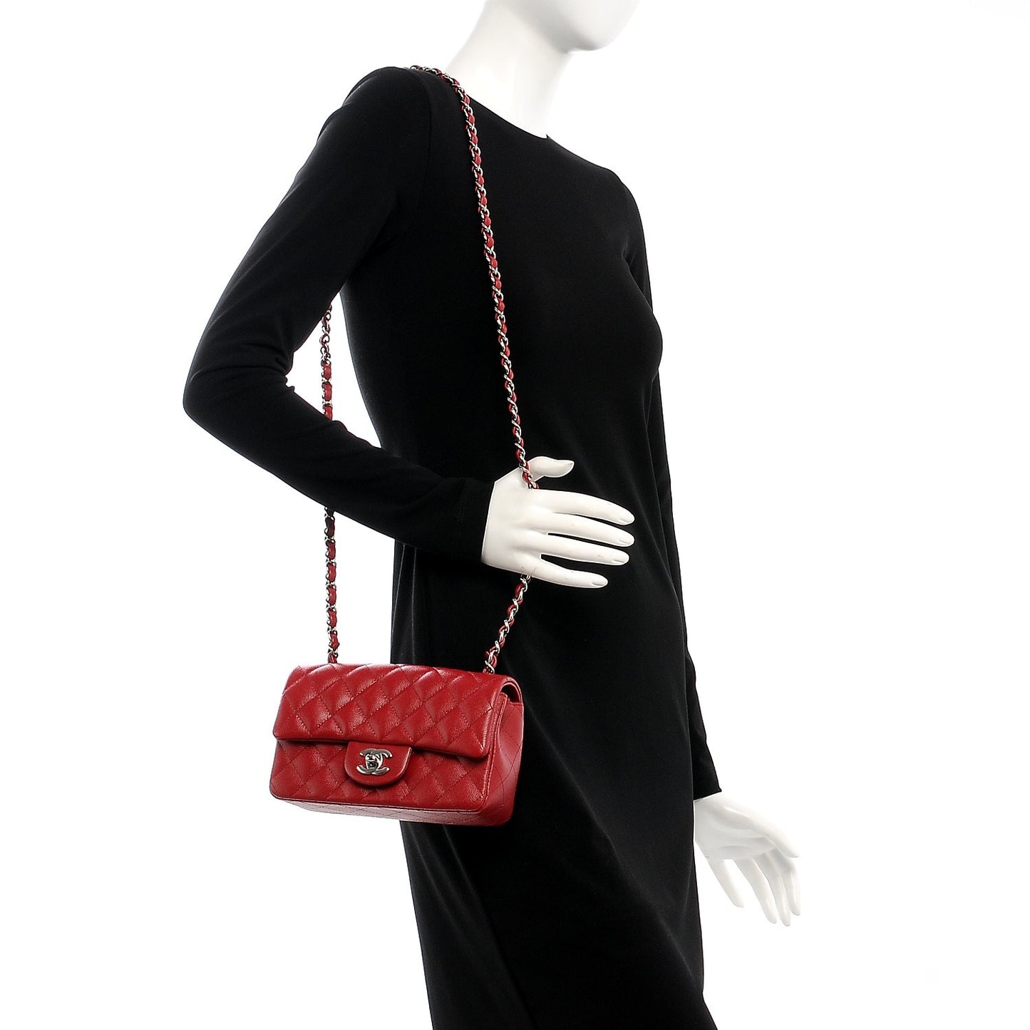 Caviar Quilted Mini Rectangular Flap Dark Red
