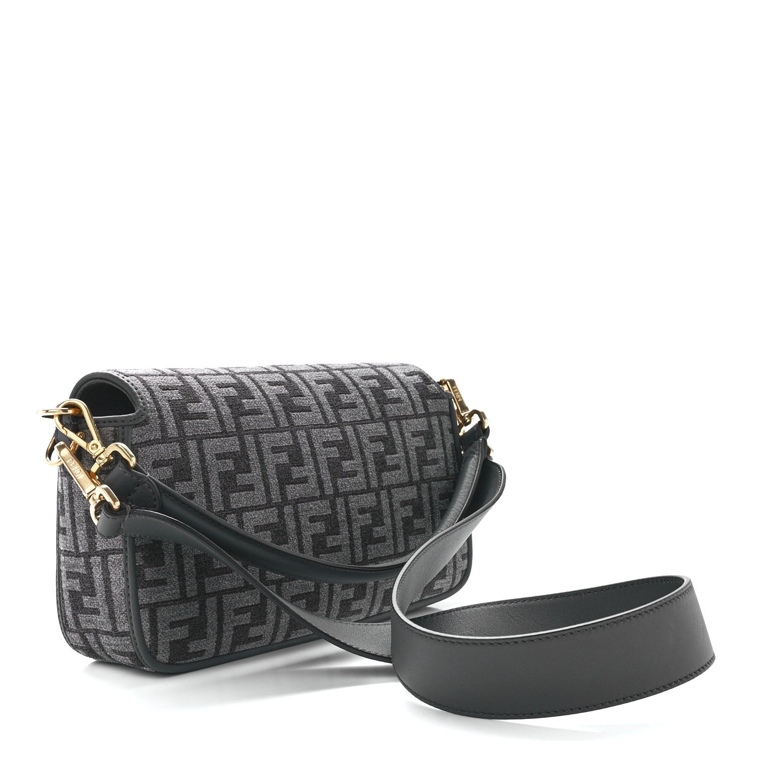 Fendi Chenille FF Embroidered Baguette Antracite Asfalto 3 of 12