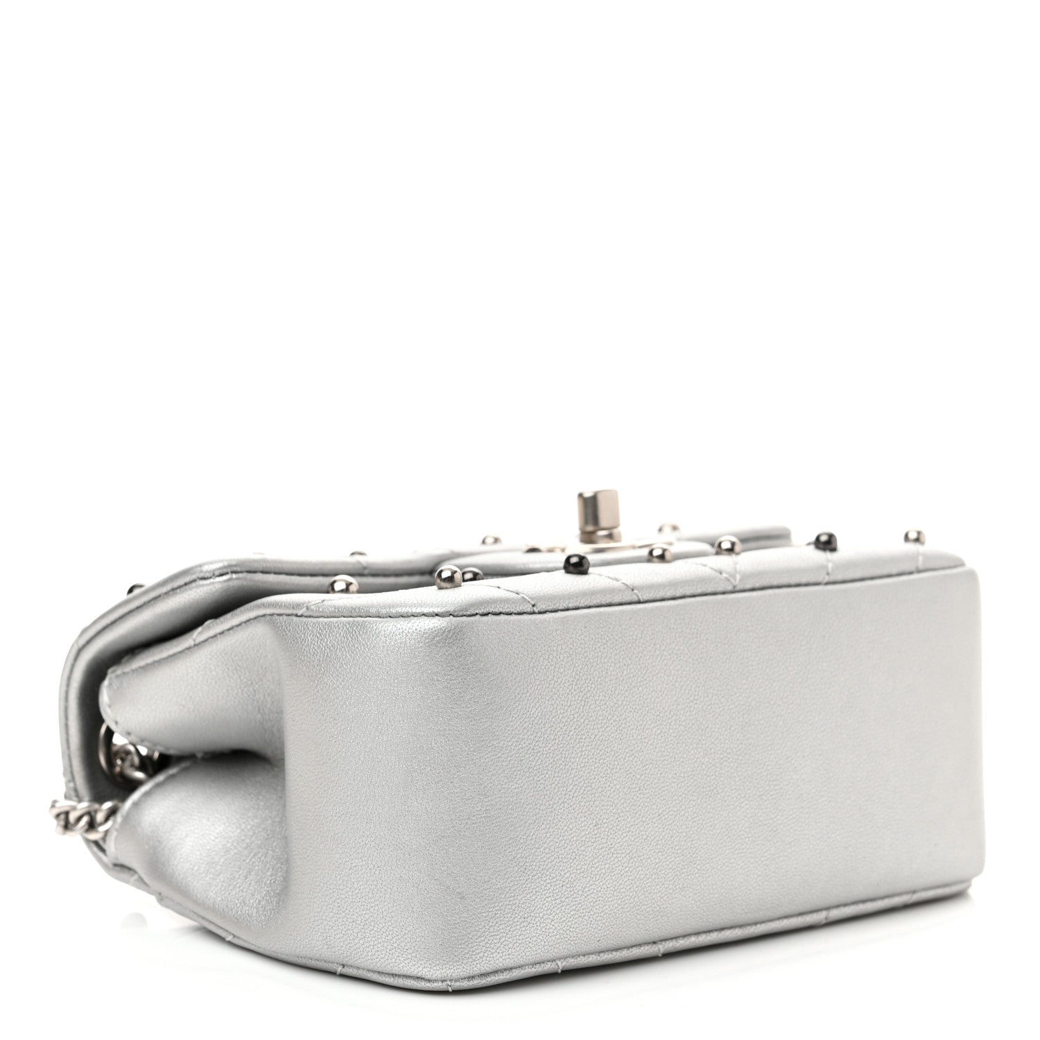 Chanel Metallic Lambskin Chevron Quilted Studded Extra Mini Flap Silver 4 of 9