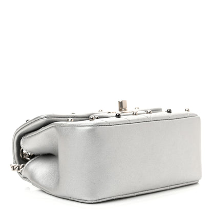 Chanel Metallic Lambskin Chevron Quilted Studded Extra Mini Flap Silver 4 of 9