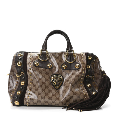 Gucci Crystal Monogram Studded Large Babouska Boston Dark Brown 1 of 10