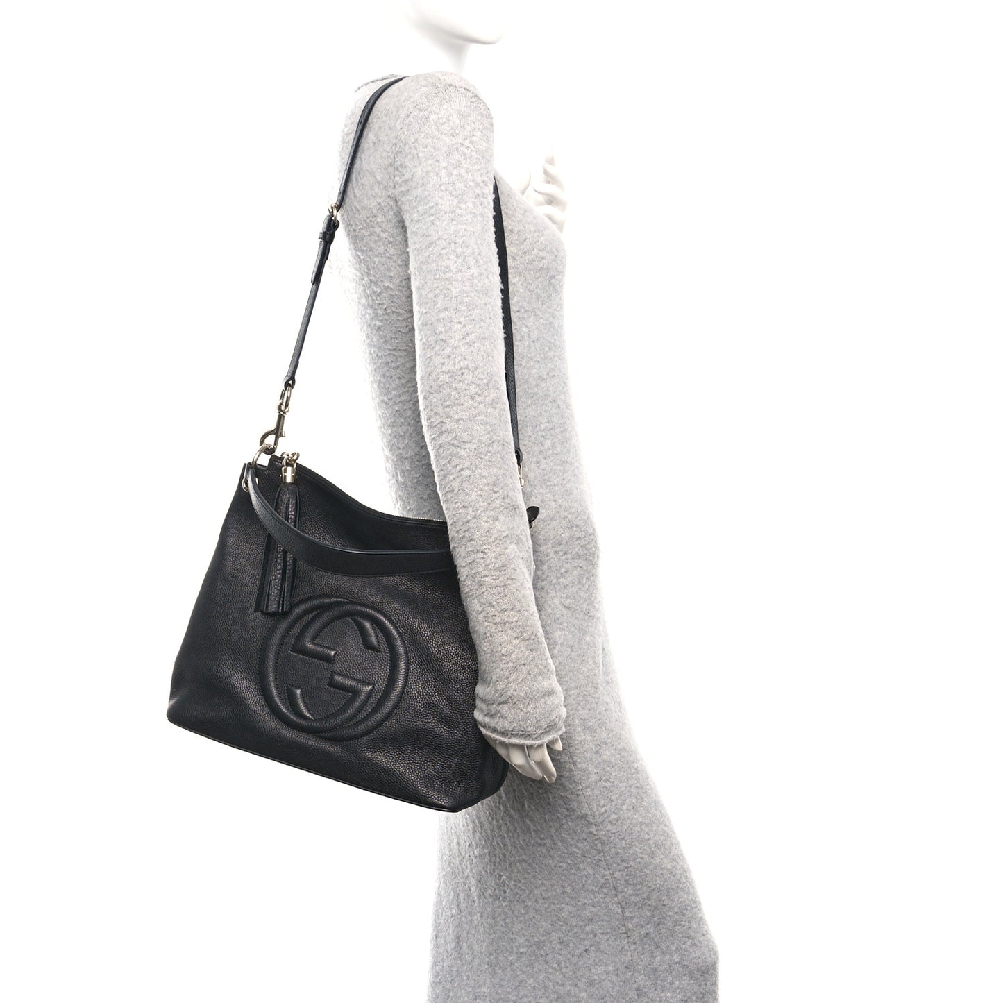 Pebbled Calfskin Large Soho Hobo Black