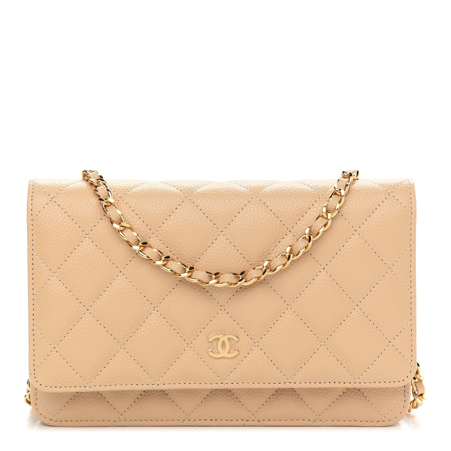 Caviar Quilted Wallet On Chain WOC Beige