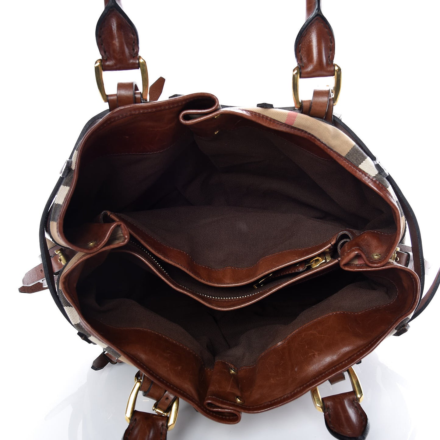 House Check Bridle Calfskin Rowan Tote Dark Tan