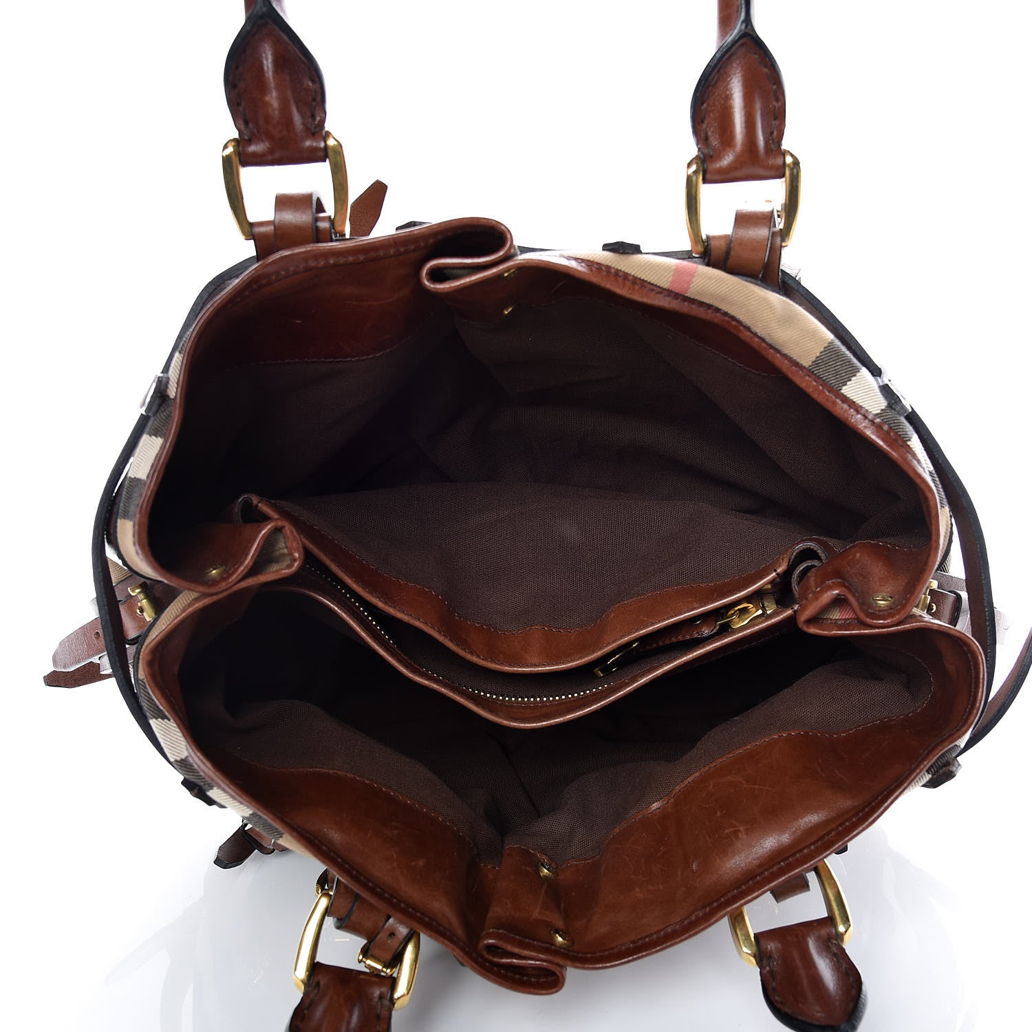 Burberry House Check Bridle Calfskin Rowan Tote Dark Tan 5 of 18