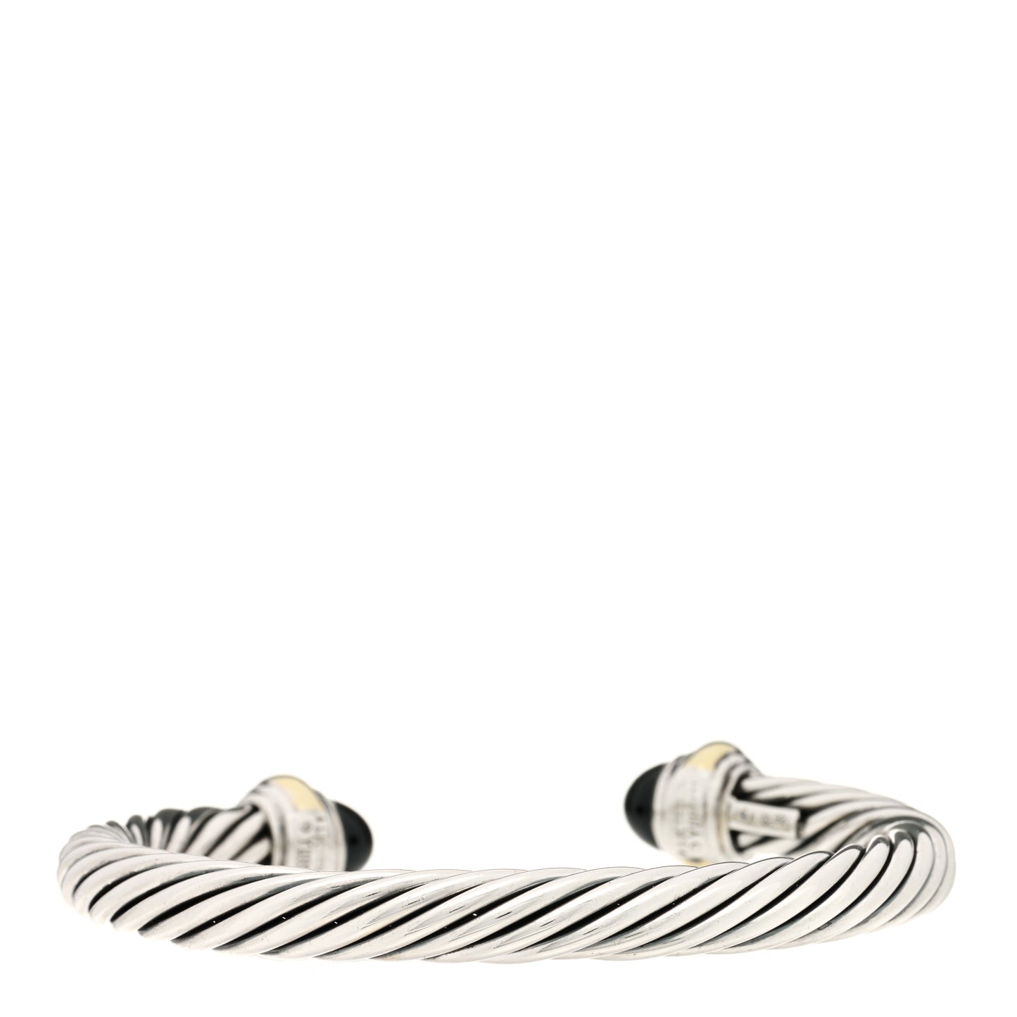 Sterling Silver 14K Yellow Gold Black Onyx 7mm Cable Classics Bracelet