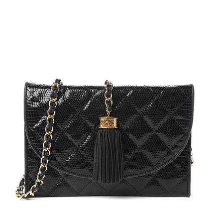 Chanel Lizard Quilted Tassel Single Flap Bag Black 1 of 14