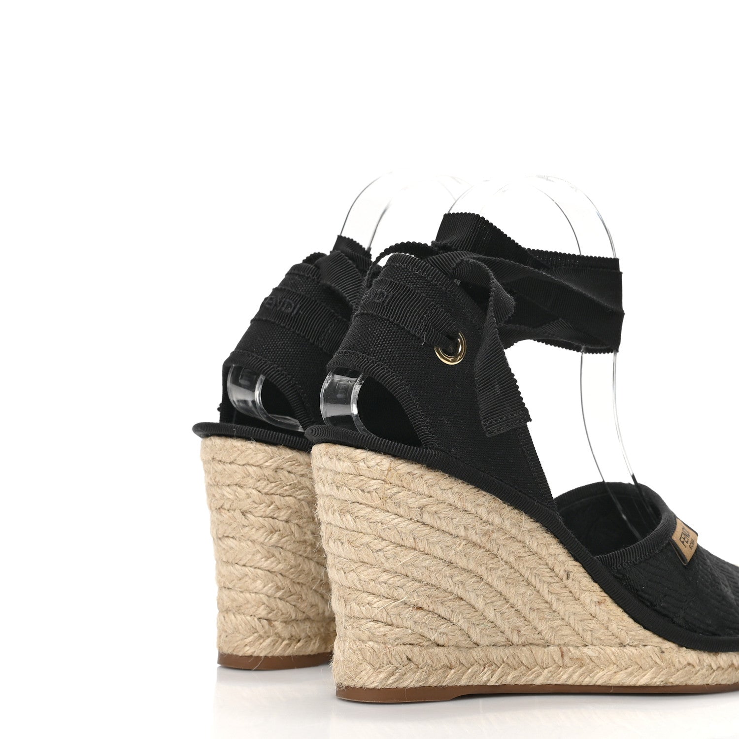 Fendi Canvas FF Embroidered Roma Ankle Wrap Espadrille Wedges 38 Black 4 of 8