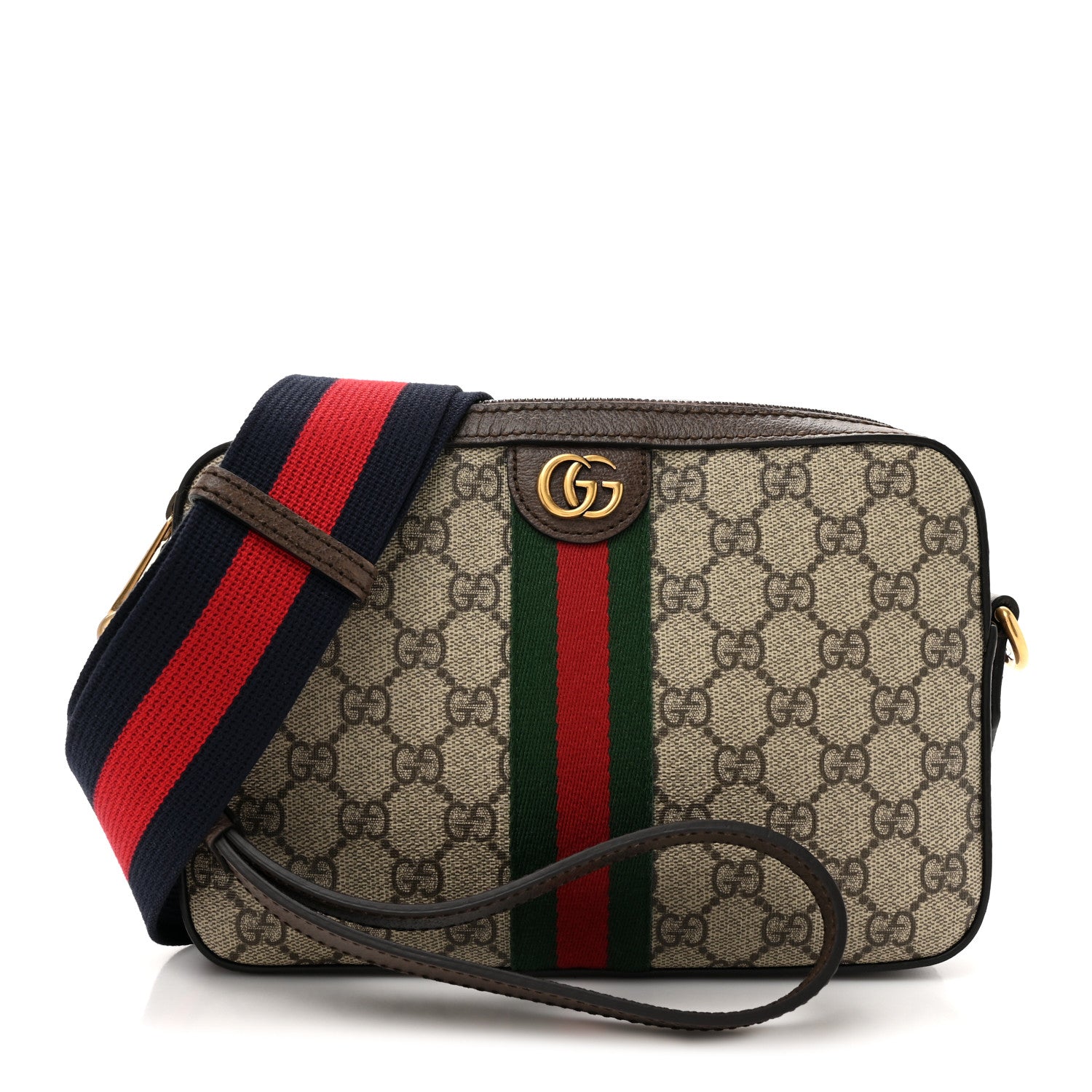 Gucci GG Supreme Monogram Textured Dollar Calfskin Web Ophidia Wristlet Shoulder Bag Beige Ebony New Acero 1 of 13