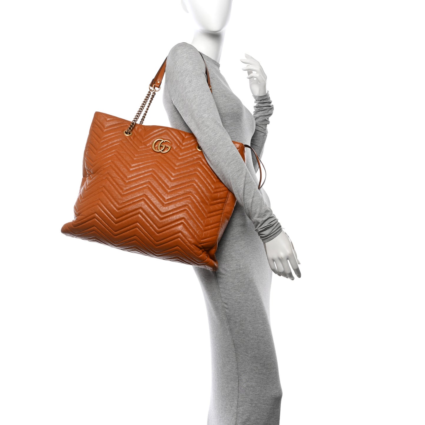 Azalea Calfskin Matelasse Large GG Marmont Slim Tote Cognac