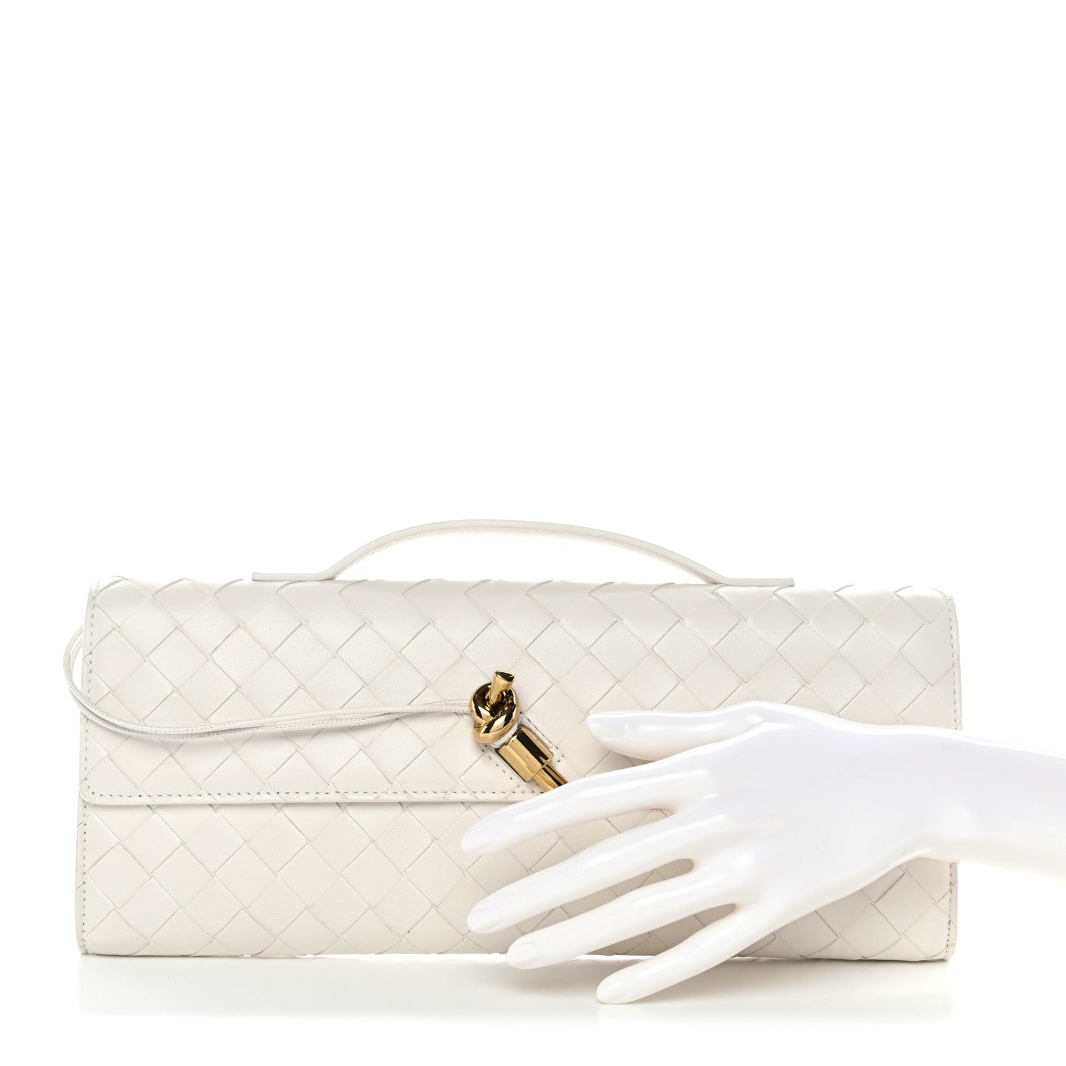 Bottega Veneta Nappa Intrecciato Long Andiamo Top Handle Clutch White 3 of 10