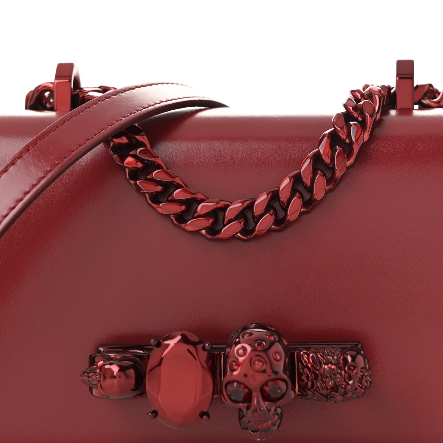 Calfskin Mini Jeweled Knuckle Satchel Red