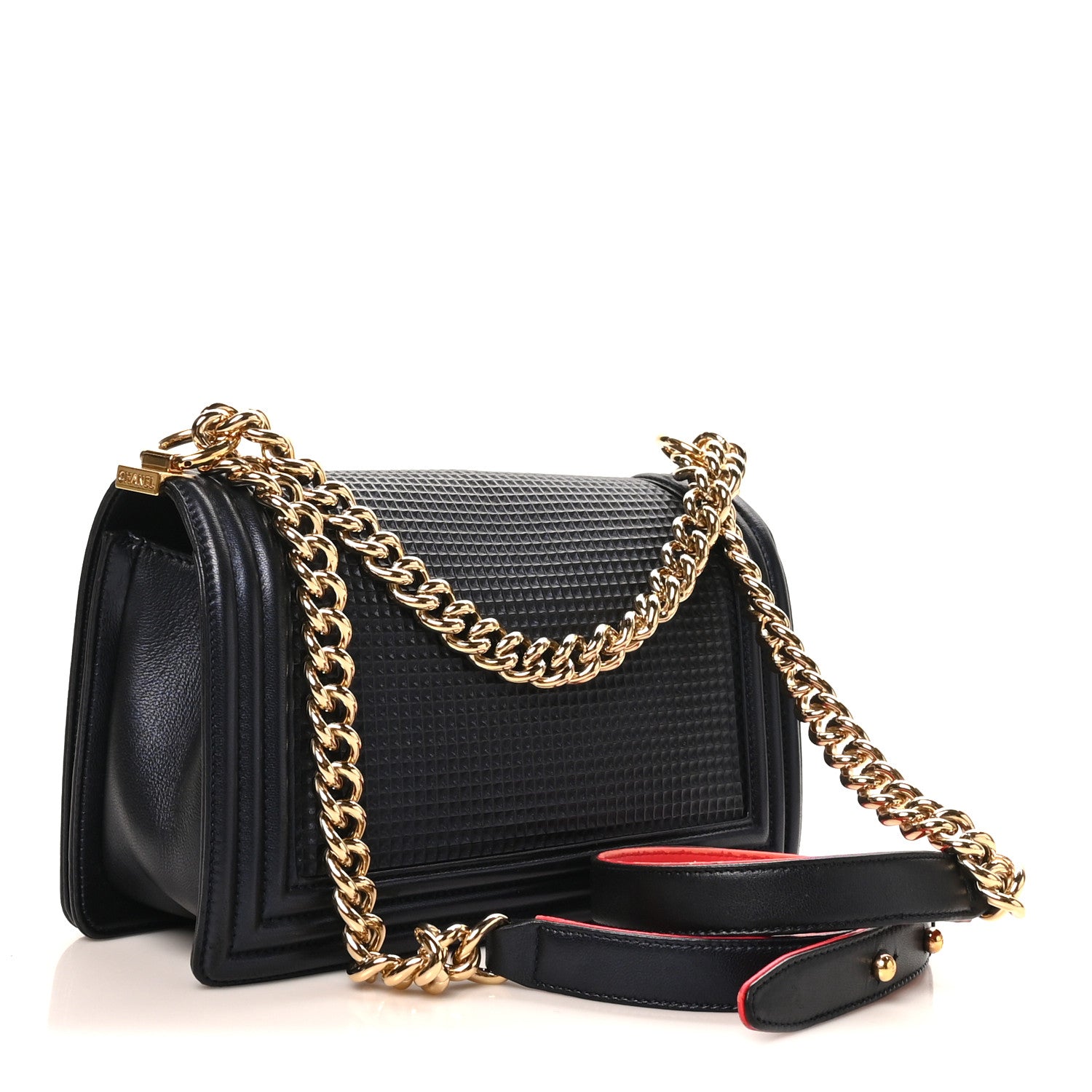 Chanel Lambskin Embossed Medium Boy Cube Flap Navy 3 of 11