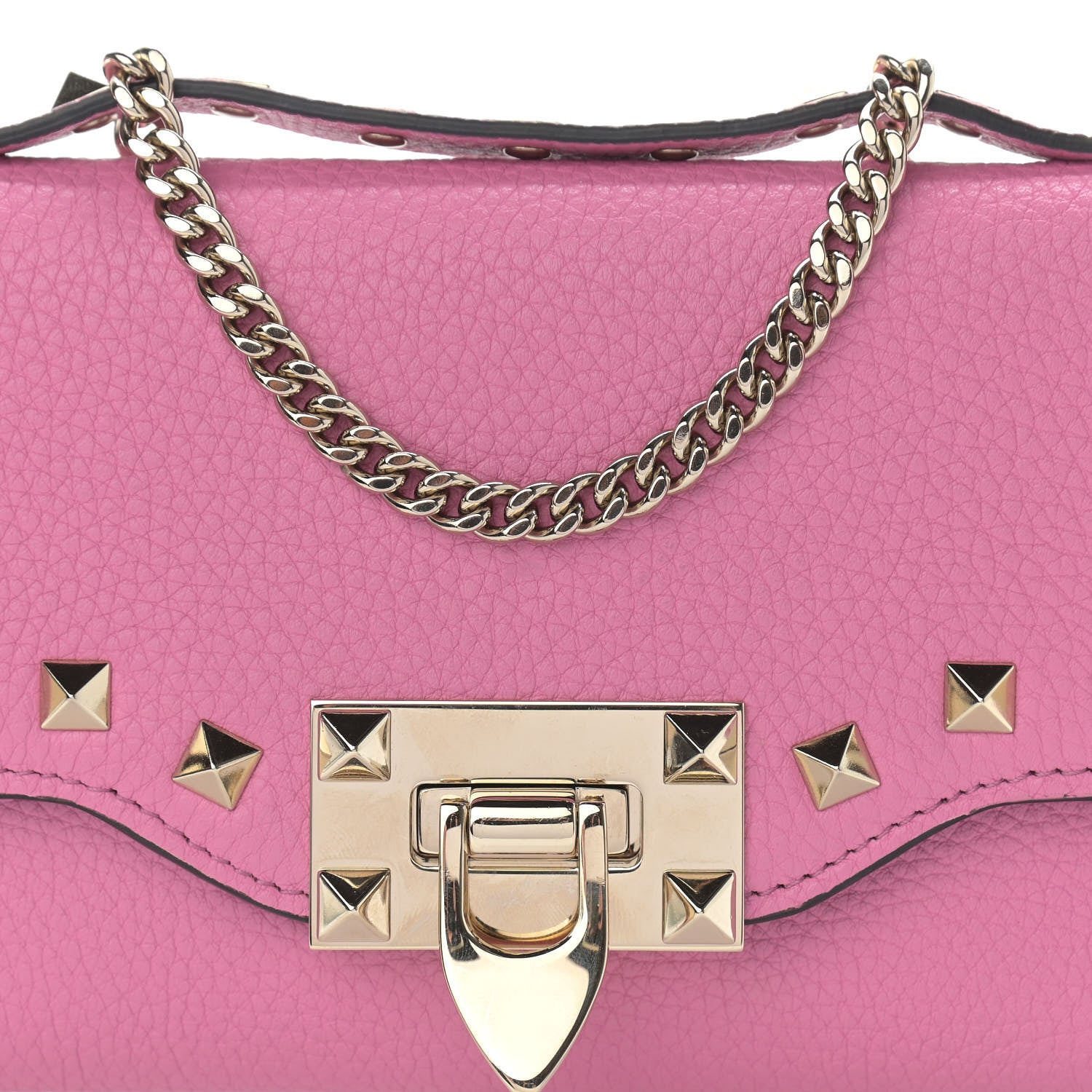 Valentino Garavani Pebbled Calfskin Rockstud Flip Lock Wallet On Chain Dawn Pink 8 of 9